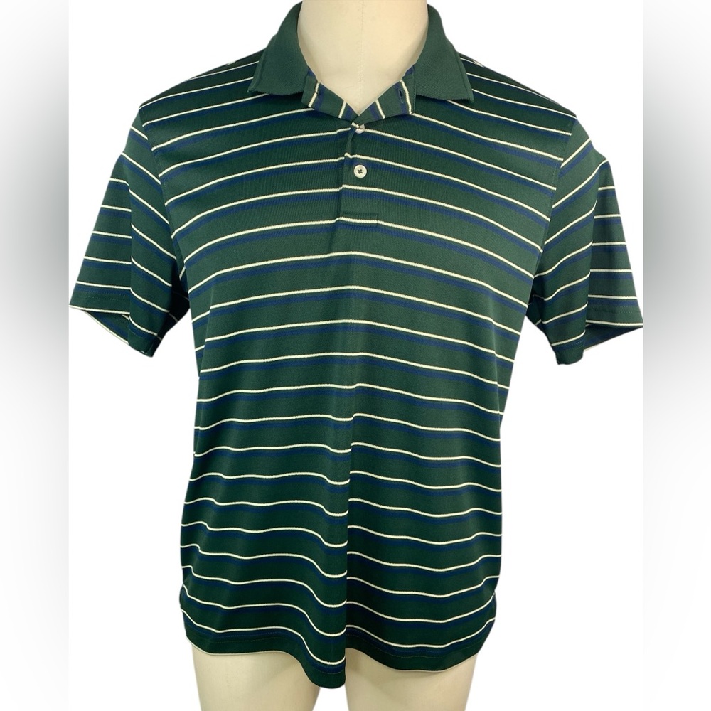 Haggar Short Sleeve Green Striped Men's Polo Shirt Large